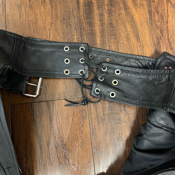 Leather Works Motorcycle Black Mens XXXL Genuine Leather Riding Biker Chaps - Picture 8 of 8